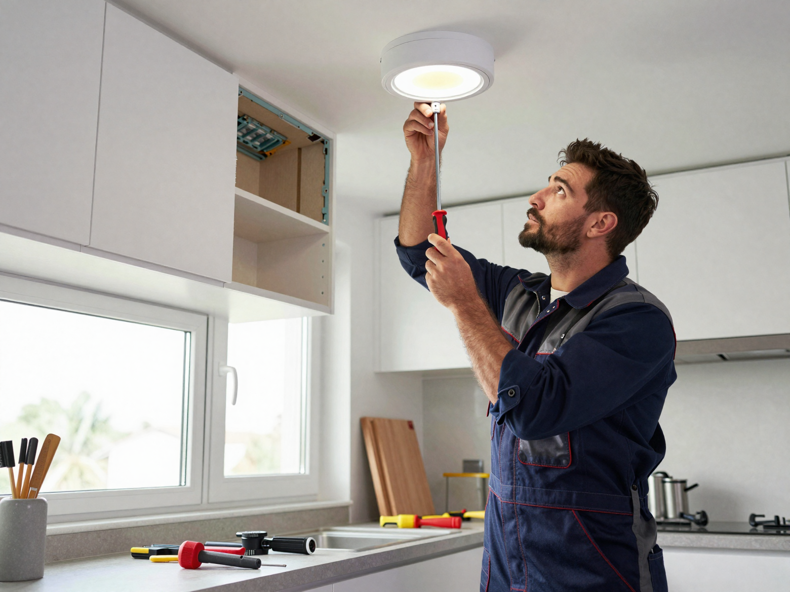 LED ceiling fixture installation by Ferguson Electric electrician